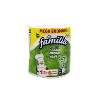 Familia Plus Jumbo Kitchen Roll - 3 Ply Jumbo Natural Paper Towel - 60 Meter Long Kitchen Roll, 480 Sheets/roll