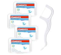 FAMILIFE Floss Picks, 200 Count Unflavored Dental Floss Cleaner, Tooth Picks Flossers with 4 Travel Handy Cases, Helps to Fight Tooth Decay and Keep Your Teeth Clean, Sticks for Family
