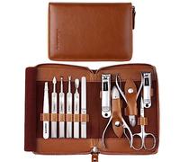 FAMILIFE Manicure Set, Professional Manicure Kit Nail Clippers Set 11 in 1 Stainless Steel Pedicure Tools Nail Kit Men Grooming Tool with Portable Brown Leather Travel Case Luxury Gifts for Him