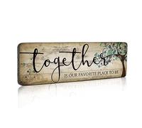Family Art Decor Inspirational Quotes Wall Hanging Sign - Together is Our Favorite Place to Be - Motivational Home Art Decor Wood Plaque Sign 16"x5"