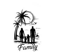 Family Beach Silhouette Temporary Tattoo,Lasts To 15 Days New Technology Magic Waterproof Semi Permanent Sticker.