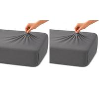 Family Bedding 100 Percent Cotton Jersey Double Bed Fitted Sheet, 140 cm x 200 cm, Grey (Pack of 2)