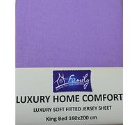 Family Bedding Cotton Jersey King Bed Fitted Sheet, 160 cm x 200 cm, Lilac