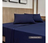 Family Bedding Cotton Thick Jersey King Bed Fitted Sheet, 160 cm x 200 cm, Navy
