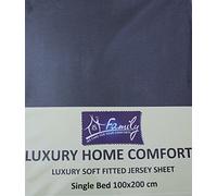 Family Bedding Jersey Cotton Fitted Sheet, Stretch Knit, Grey, Single