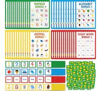 Family Bingo Game, Alphabet, Animal, Sight Word & Number Bingo Board Game, Counting and Matching Skills Classic Educational Game for Kindergarten and Preschool Kids, Perfect for Home and Classroom