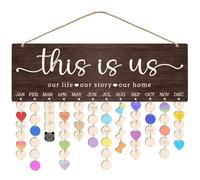 Family Birthday Calendar Board Wall Hanging with Tags, Family Birthday Plaque with Tag Wooden Memory Days Reminder Wall Hanging Home Décor Wood Anniversary Tracker with 104 Tags, Valentines Day
