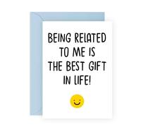 Family Birthday Card - Being Related to Me - Humorous Family Greeting Card for Siblings, Brother, Sister, Cousin, Niece, Nephew or Relatives- Comes with Fun Stickers