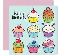 Family Birthday Card - Cupcakes - Happy Birthday Card for Family from Colleague Friends, 145mm Fairy Cake Baking Bday Greeting Cards