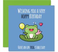 Family Birthday Card - Cute Frog - Happy Birthday Card for Family from Colleague Friends, 145mm Bday Greeting Cards