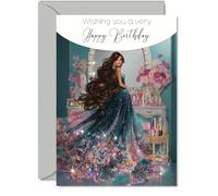 Family Birthday Card - Glamorous Beauty Fashion - Happy Birthday Card for Family from Colleague Friends, A5 Sparkly Dress Bday Greeting Cards