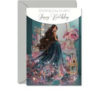 Family Birthday Card - Glamorous Beauty Fashion - Happy Birthday Card for Family from Colleague Friends, 5x7 Inch Sparkly Dress Bday Greeting Cards