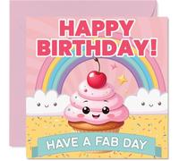 Family Birthday Card - Rainbow Cupcake - Happy Birthday Card for Family from Colleague Friends, 145mm Fairy Cake Bday Greeting Cards