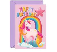 Family Birthday Card - Rainbow Unicorn - Happy Birthday Card for Family from Colleague Friends, 5x7 Inch Magical Mystical Bday Greeting Cards