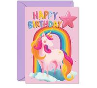 Family Birthday Card - Rainbow Unicorn - Happy Birthday Card for Family from Colleague Friends, A5 Magical Mystical Bday Greeting Cards