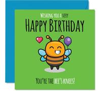 Family Birthday Card - Youre The Bees Knees! - Happy Birthday Card for Family from Colleague Friends, 145mm cute bee Bday Greeting Cards