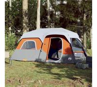 Family Camping Tent with LED Lights, 9-Person, Light Grey and Orange, Quick Release Setup, Waterproof for Outdoor Adventures