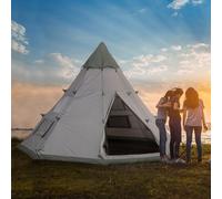 Outsunny 6 Men Tipi Tent w/ Mesh Windows - Green/Grey, Green