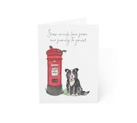 Family Christmas Card - 6x8 Inch UK Made Greeting Card, Blank Inside, 350gsm Recyclable Cardstock, “Snow Much Love From Our Family to Yours” Dog & Postbox Design, Includes White Envelope (Single Card)