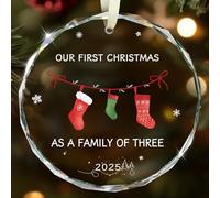 Family Christmas Ornaments 2025, Our First Christmas as A Family of Three Glass Ornament New Mom and Dad Gifts First Time 2025 Keepsake Sign Newborn Gifts