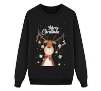 Family Christmas Pajamas Matching Sets Men Autumn And Winter Casual Round Neck Plus Velvet Long Sleeves Threaded Hem Christmas Printed Hooded Sweatshirt (Black, L)