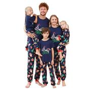 Family Christmas Pajamas Matching Sets Plus Size Xmas Pjs Short Sleeve Sleepwear Christmas Tree Nightwear Funny Graphic Print Pajamas Set Loungewear Blue 16 KiBlue 8 Years