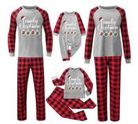 Family Christmas Pyjamas Set 2025 Letter Printed Matching Xmas Pjs Long Sleeve Tops Plaid Trousers Casual Holiday Loungewear, A03-Grey, 3-6 Months