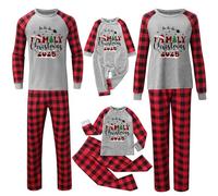 Family Christmas Pyjamas Set 2025 Letter Printed Matching Xmas Pjs Long Sleeve Tops Plaid Trousers Casual Holiday Loungewear, A01-Grey, 18-24 Months
