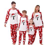 Family Christmas Pyjamas Set A-Z Letter Printed Matching Family Pajamas Set Long Sleeve Tops & Bottoms Pjs Festival Sleepwear Holiday Nightwear Dad Mom Kids Baby Red 8 Years