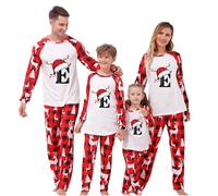 Family Christmas Pyjamas Set A-Z Letter Printed Matching Family Pajamas Set Long Sleeve Tops & Bottoms Pjs Festival Sleepwear Holiday Nightwear Dad Mom Kids Baby Red 6 Years