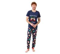 Family Christmas Pyjamas Set Blue Plus Size Matching Pjs Couples Sleepwear Short Sleeve Funny Xmas Print Pjs Set Loungewear Tops and Pants Nightwear Festive Outfits Long Sleeve Shirts Outfits
