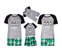 Family Christmas Pyjamas Set-Christmas Shorts Pyjamas Family,Cute Dwarf Print Outfits,Short Sleeve Tops+Checked Shorts,2 Piece Loungewear,Nightwear,Holiday Party E Green XL