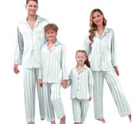Family Christmas Pyjamas Set Long Sleeve Button Down Silk Satin Pjs Plain Lapel Collar Sleepwear Loose Fit Comfy Xmas Matching Pyjama Fashion Sleepwear Set (White, 18-24 Months )