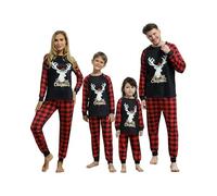 Family Christmas Pyjamas Set,Matching Christmas Pjs for Family,Black Red Plaid Christmas Pajamas,Funny Reindeer Xmas Pjs,Long Sleeve Nightwear,Christmas Jammies for Women Mens Girls Boys Kids Couples