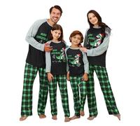 Family Christmas Pyjamas Set-Matching Christmas Pjs for Family,Dinosaur Christmas Pyjamas Family with Green Plaid Pyjama Jammie,Cotton Christmas Pajamas,Xmas Matching Pjs for Couples Adults Kids