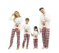 Family Christmas Pyjamas Set,Matching Christmas Pjs for Family,Xmas Pajamas Family,Elk Print Cute White Pj Nightwear,Festival Holiday Christmas Jammies for Women Mens Girls Boys Couples Adult Kids