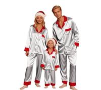 Family Christmas Pyjamas Set Mens Womens Kids Xmas Long Christmas Pyjamas Sets for Family 2 PCS Long-Sleeved Shirt and Trousers Couple Matching Pyjama Set Sleepwear Nightwear (01 Light Gray, L)