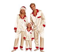 Family Christmas Pyjamas Set Mens Womens Kids Xmas Long Christmas Pyjamas Sets for Family 2 PCS Long-Sleeved Shirt and Trousers Couple Matching Pyjama Set Sleepwear Nightwear (01 Beige, XXXL)