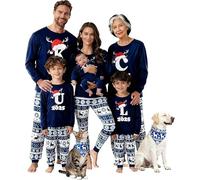 Family Christmas Pyjamas Set Mens Womens Letter Printed Xmas Matching Pyjama Kids Comfortable His and Hers Pjs Family Cartoon Cute Boys Girls Matching Christmas Blue Mon XXL Letter Q-1