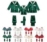 Family Christmas Pyjamas Set Silk Satin Sleepwear Womens Men Matching Christmas Pyjamas Shirt and Pants Family Christmas Pjs for Dad Mom Kids Soft Nightwear Loungewear (Green #3, L)