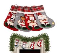 Family Christmas Stockings - Santa and Snowman Home Decoration - 4 Pieces Socks Snowflakes Fireplace Decor | for Candy Chocolates Treats Party Holiday Fireplace Bedroom