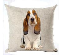Family Cute Lovely Tummy Basset Hound Big Ear Pet Dog Cotton Linen Throw Pillow Case Cushion Cover Home Sofa Balcony Decorative 18 X 18 Inch (1) (1)