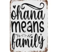Family Decorative Vintage Alumium Sign Ohana Means Family Rerto Metal Tin Sign Decor For Home Living Room Bedroom Kitchen Office Garage Bar Coffee 8x12 inch