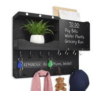 Family Entryway Command Center - 14.5" Wall Mount Mail Organizer with Erasable Chalkboard, Floating Shelf, 12 Hooks & Magnetic Memo Board, Rustic Solid Wood Entryway Key Rack for Home Organization