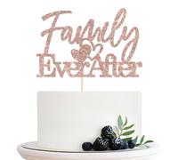 Family Ever After Cake Topper, Home Family Reunion Party Cake Decor, Sweet Home, Happy Adoption Day, Baby Shower Wedding Birthday Party Decorations Supplies Rose Gold Glitter