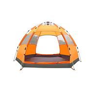 Family Fully Automatic Multi-Person Camping Double-Layer Rainproof and Sunproof Leisure Field Large Space Hexagon Camping Tent,Orange
