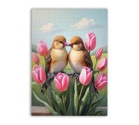 Family Fun 500 Pieces Puzzle A Couple Bird The Pink Tulips Challenging Educational Toys Home Decor