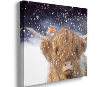 Family Fun 500 Pieces Puzzle Christmas Highland Cattle Country Farmhouse Festive Robin and Cow in Snow Holiday