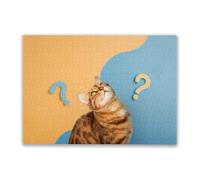 Family Fun 500 Pieces Puzzle Cute Curious Cat with Question Marks Interesting Parent-Childs Family Entertainment Leisure Fun Interactive Wooden