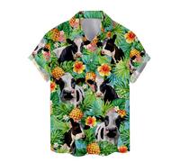 Family Gifts Kingdom Tropical Cow Hawaiian Shirts for Men Women, Flower Cow Farm Button Down Short Sleeve Mens Hawaiian Shirt, Holstein 1, XL